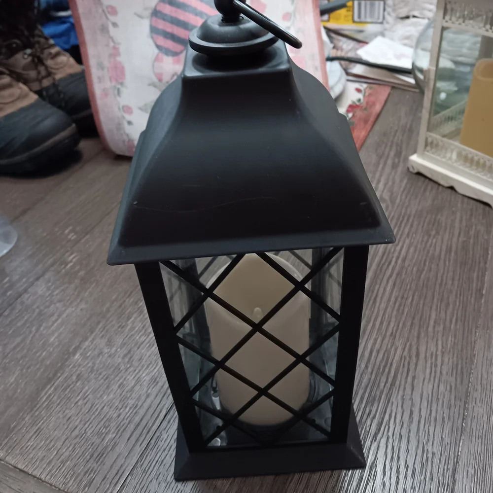 Black Lantern With Battery Operated Candle